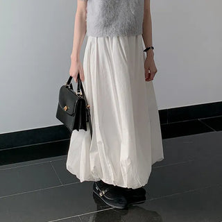 Creve Balloon Cotton Long Skirt Pumpkin Cotton A-line Waistband Skirt to Cover Curvy Figure