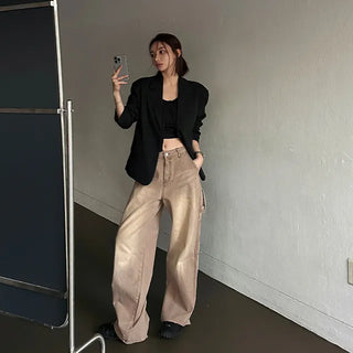 Work Carpenter Patch Washed Denim Pants