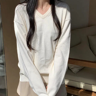 Rios Color V-Neck Cotton Loose Fit Knit