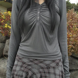Shirred V-neck Warmer T-shirt (4 colors)