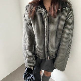 Black Check Sherpa Reversible Padded Jacket