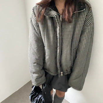 Black Check Sherpa Reversible Padded Jacket