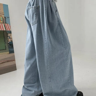 Roy side slit elastic waistband denim pants