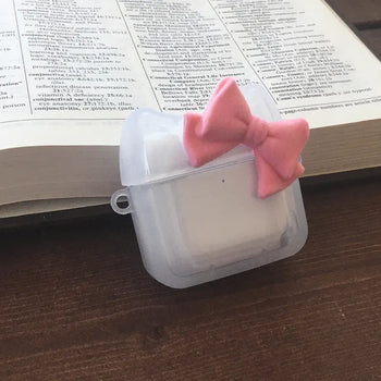 Suede Pink Ribbon Cat Transparent AirPods Case
