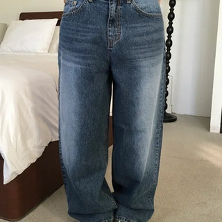 Double Washed Wide Denim  Medium Blue