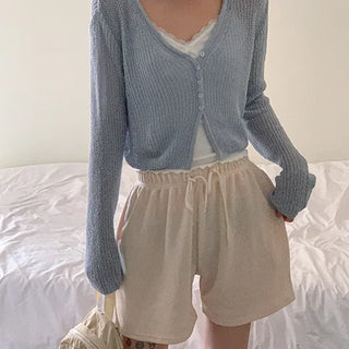 Basil Button V-Neck Knit Cardigan