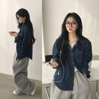 A timeless staple, Basic Pocket Collar Loose Fit Denim Shirt