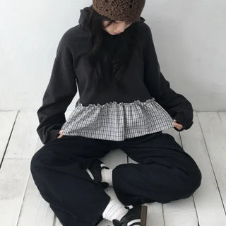 plaid frill hoodie