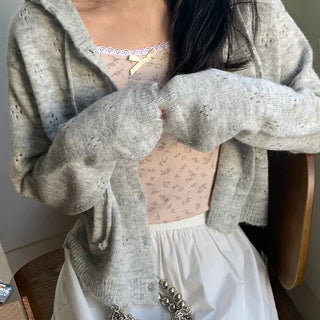 Arona Delicate Fit Perforated Hooded Knit Cardigan