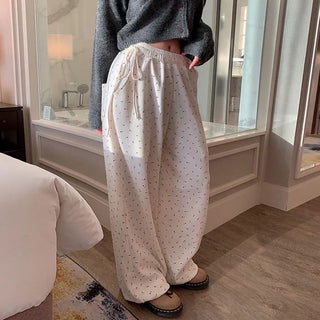 Rosening Small Floral Elastic Waist Wide Pants