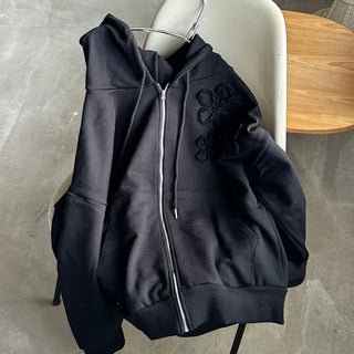 Floral Patch Zip-Up Hoodie