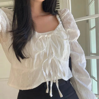 Erin Bolero Ribbon Lace Puff Crop Blouse