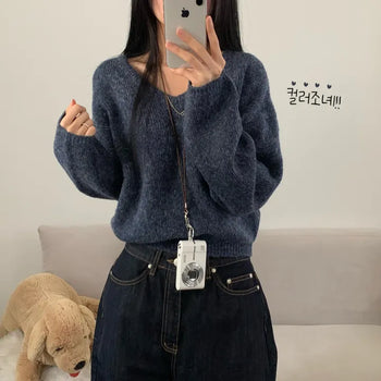 [Pokdak Pokdak] Daily Avant-garde V-neck Loose Fit Spring Long Sleeve Knit
