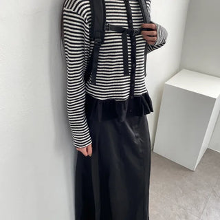 Striped Punched Frill Contrast Cardigan
