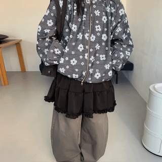 Garnet Denim Flower Hooded Jacket