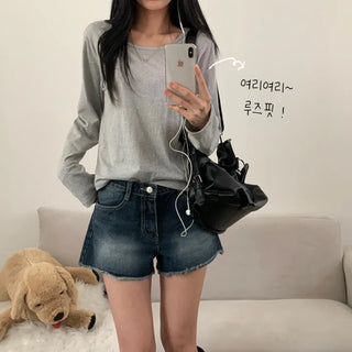 [Standard ver/Delicate Fit~] Basic Loose Plain Cotton Round Neck Long Sleeve T-shirt for Spring & Autumn