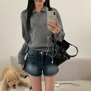 [Standard ver] Ford Button Spring/Autumn Loose Fit Collared Long Sleeve Knit