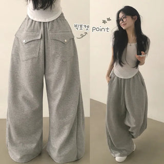 Perfect lower body flabby coverage, Elastic Waist Big Pocket Side Folding Wide Training Pants