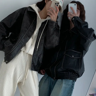 Vintage Washed Oversized Leather Jacket