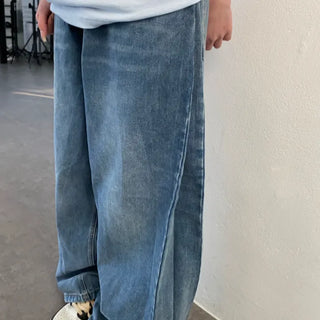 Balloon Cut Back Elastic Waist Wide Denim Pants