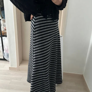 Striped Elastic Long Maxi Skirt