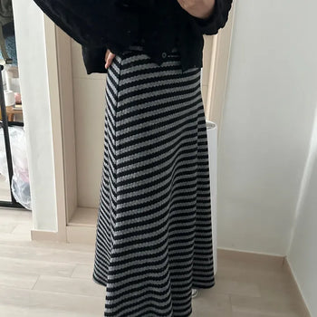 Striped Elastic Long Maxi Skirt