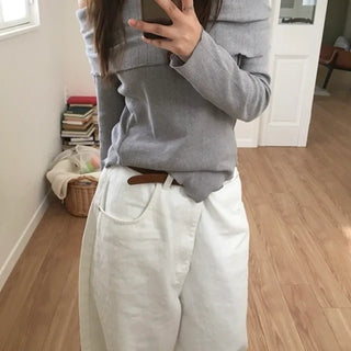 Punched Diagonal Off-Shoulder Top