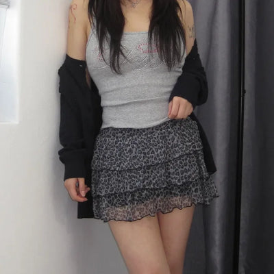 Leopard Print Frill Tiered Skirt