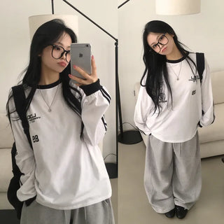 Cuteness Alert, Blockcore Uniform Track Number Lettering Loose Fit Long Sleeve T-shirt