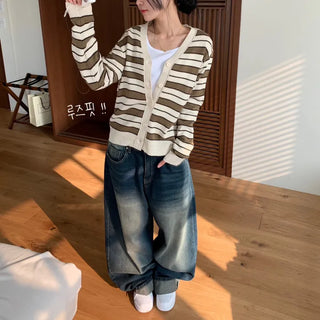 [Beautiful Colors] Blooming Stripe V-Neck Spring Knit Cardigan