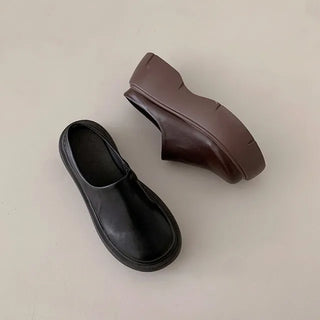 ◈Until Autumn◈2 types◈6.5cm◈Platform Mule Slippers Chunky Unique Suede Platform Heel Height-Increasing Round Autumn Season Loafer Shoes