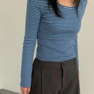 U-neck striped reversible long-sleeve tee (3 colors)