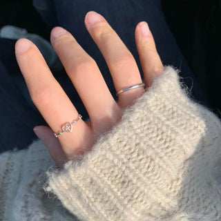 Heart Cross Slim Layered Silver Ring