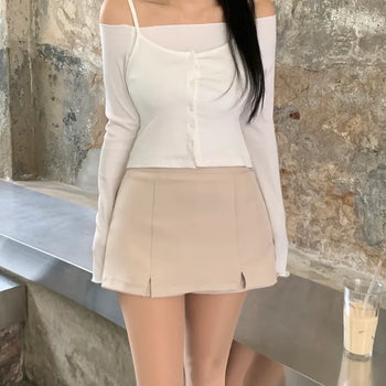 Shoulder Strap Ribbon Bustier + Off-Shoulder T-shirt Set