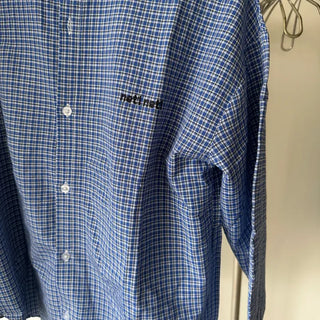 Blue Gingham Check Lettering Loose Fit Shirt