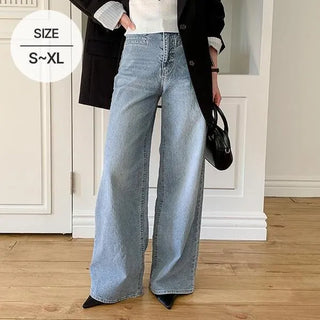 Mauve Wide Denim Pants High-Waisted Front Pocket Washed Plus Size Jeans
