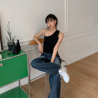 Asymmetrical one-shoulder knit top