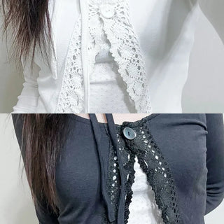 Mulan Lace Bolero Cardigan  Long Sleeve Cardigan Transitional Season Spring New Arrival Spring Clothes Layering U-Neck Lace Knitting Delicate Fit Slim Fit Vintage Unique Y2K Pinterest