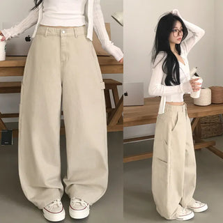 Full of Hip Mood, Carpenter Pocket Cargo Cotton Wide Pants