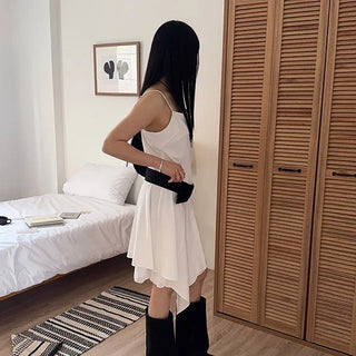 Lily Asymmetrical Strap Sleeveless Layered Midi Dress for Bridal Shower