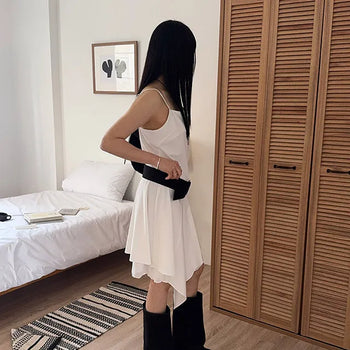 Lily Asymmetrical Strap Sleeveless Layered Midi Dress for Bridal Shower