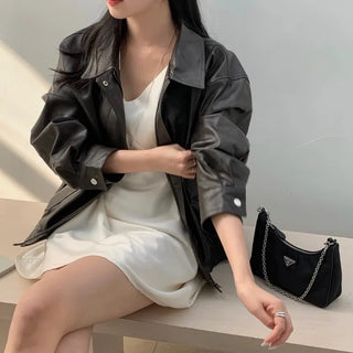 Flaming Overfit Collared Leather Jacket