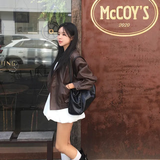 *Avant-garde super cute fit* Oversized loose fit rider jacket leather jumper