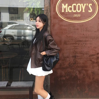 *Avant-garde super cute fit* Oversized loose fit rider jacket leather jumper