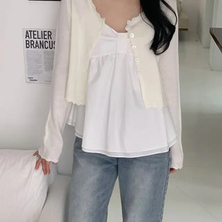 U-Neck Round Knit Cardigan  Long Sleeve Cardigan/Spring Cardigan/Transitional Season Cardigan