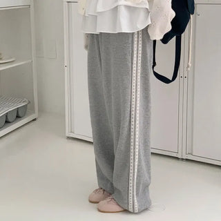 Lace String Elastic Waist Wide Pants  Training Pants
