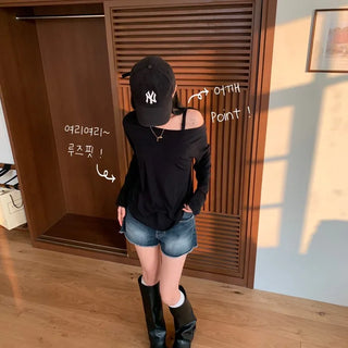 [Spring New Arrival Ver.] Daily Basic Off-Shoulder Layered Loose Fit Inner Long-Sleeve T-Shirt
