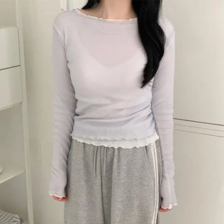 Wavy Layered Tee  Frill See-through Inner Long Sleeve T-shirt