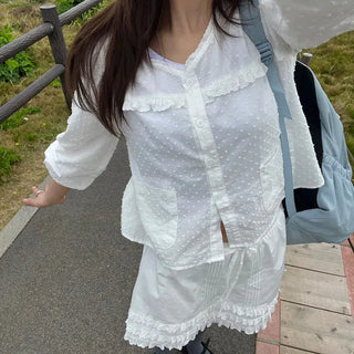 Dot Frill Pocket Blouse 1 color