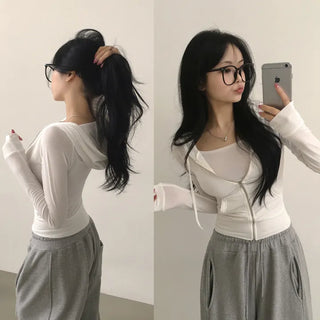 Slim-Waisted, Stretchy Spandex Slim Fit Plain Training Zip-Up Hoodie